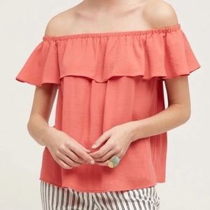 Anthropologie Maeve Off Shoulder Ruffle Top Coral Peach Size Medium Flowy Summer